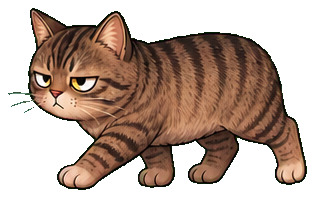 nubbin, a cat walking across the screen